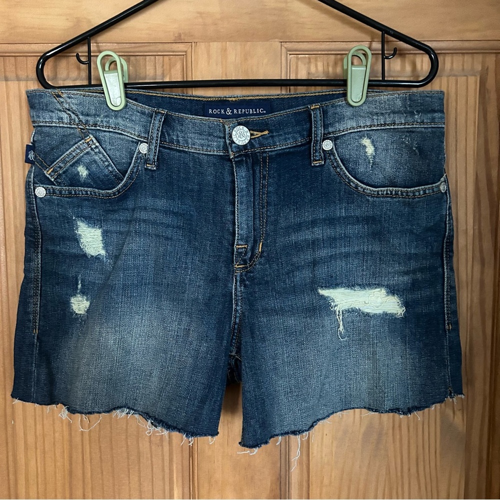 Rock & Republic Dark Blue Distressed Jean Shorts